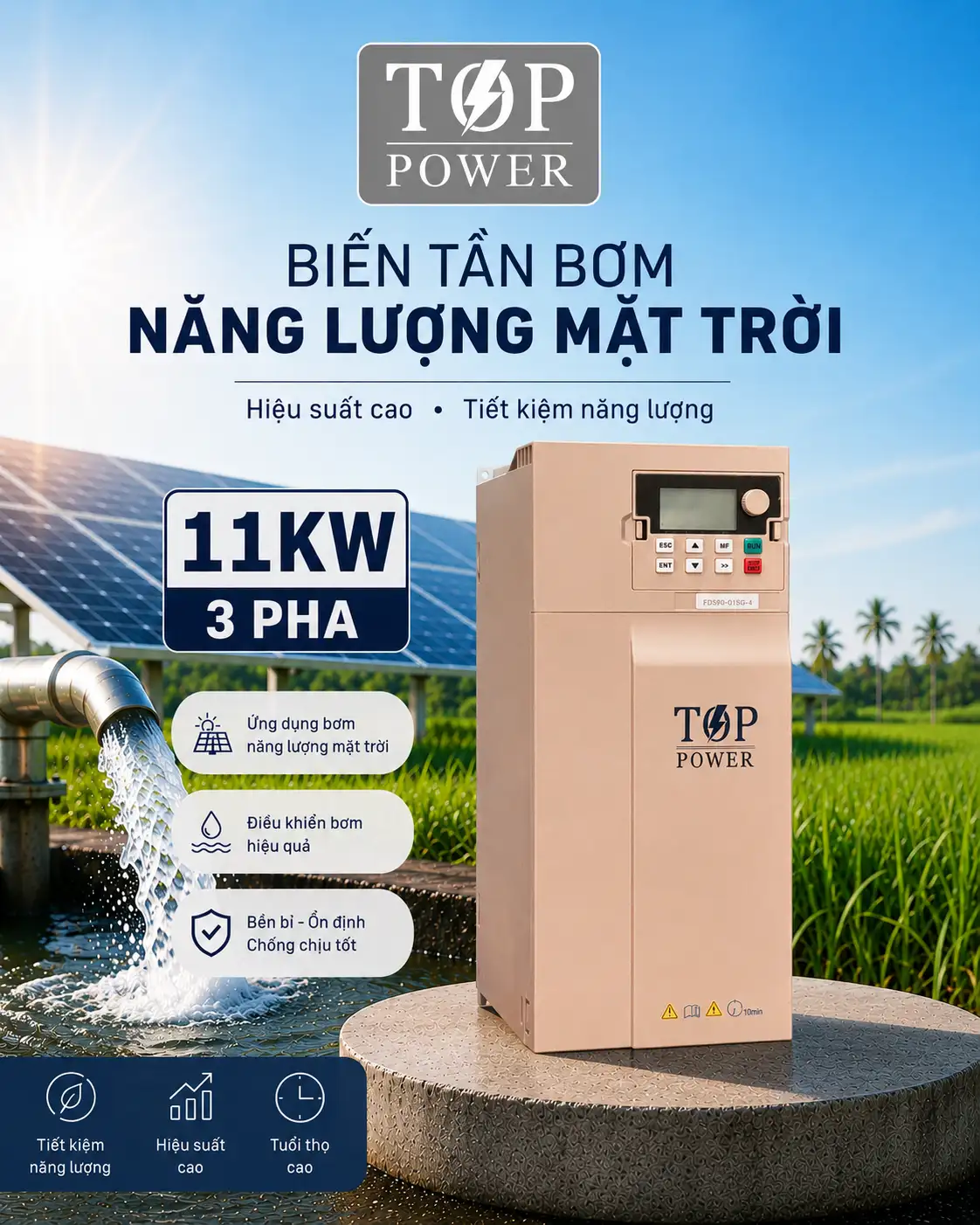 Alternative view of (11KW 3 PHA) BIẾN TẦN BƠM NƯỚC NĂNG LƯỢNG MẶT TRỜI TOP POWER