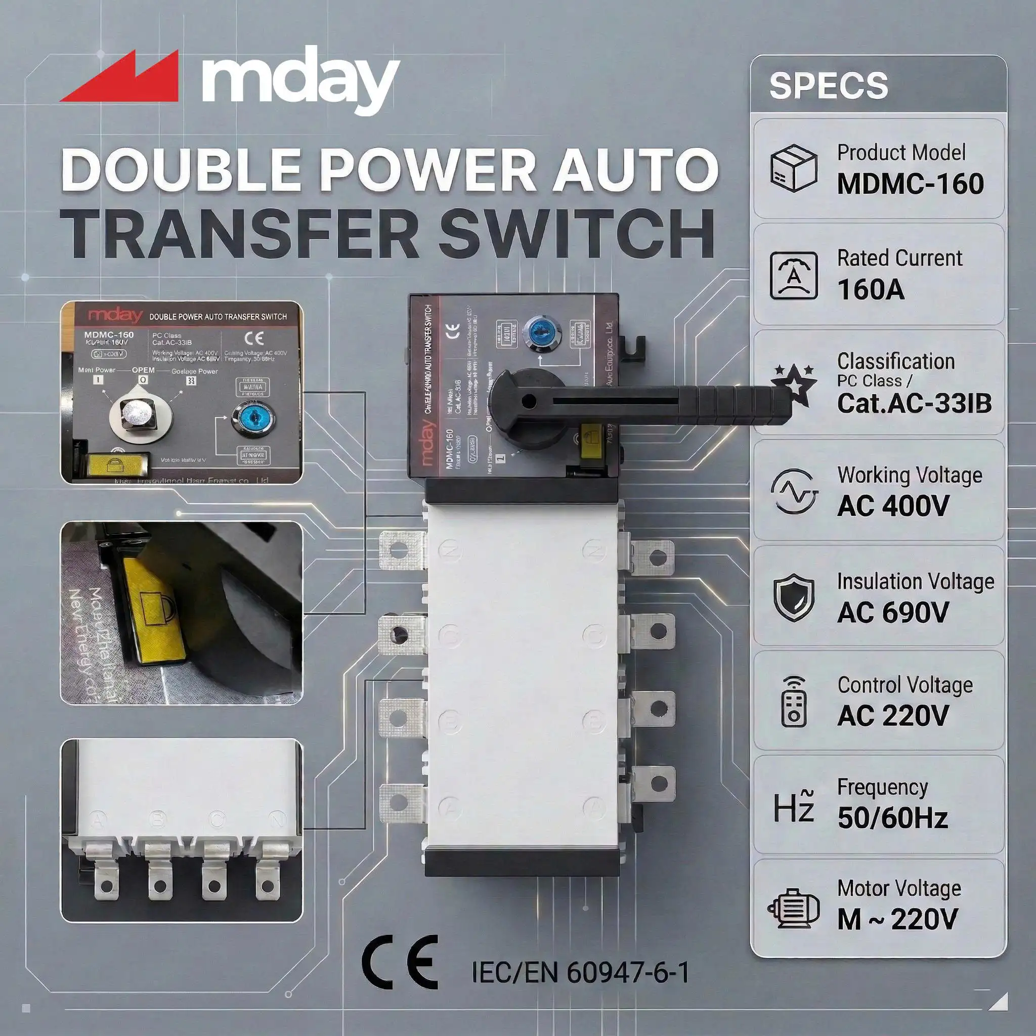 Alternative view of ATS CHUYỂN MẠCH 160A – 4P – HÃNG MDAY