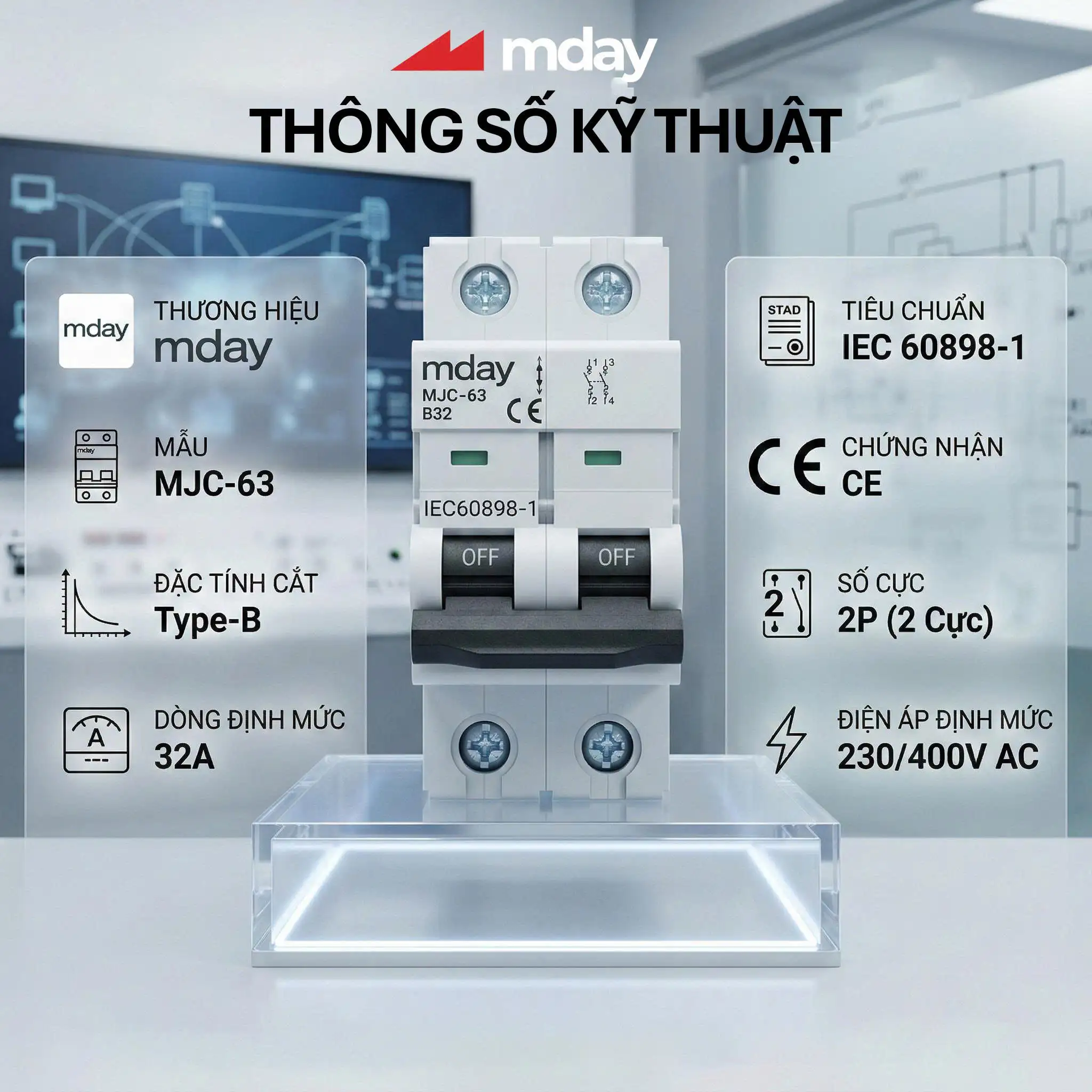 Alternative view of CB AC 32A – 2P – Hãng MDAY