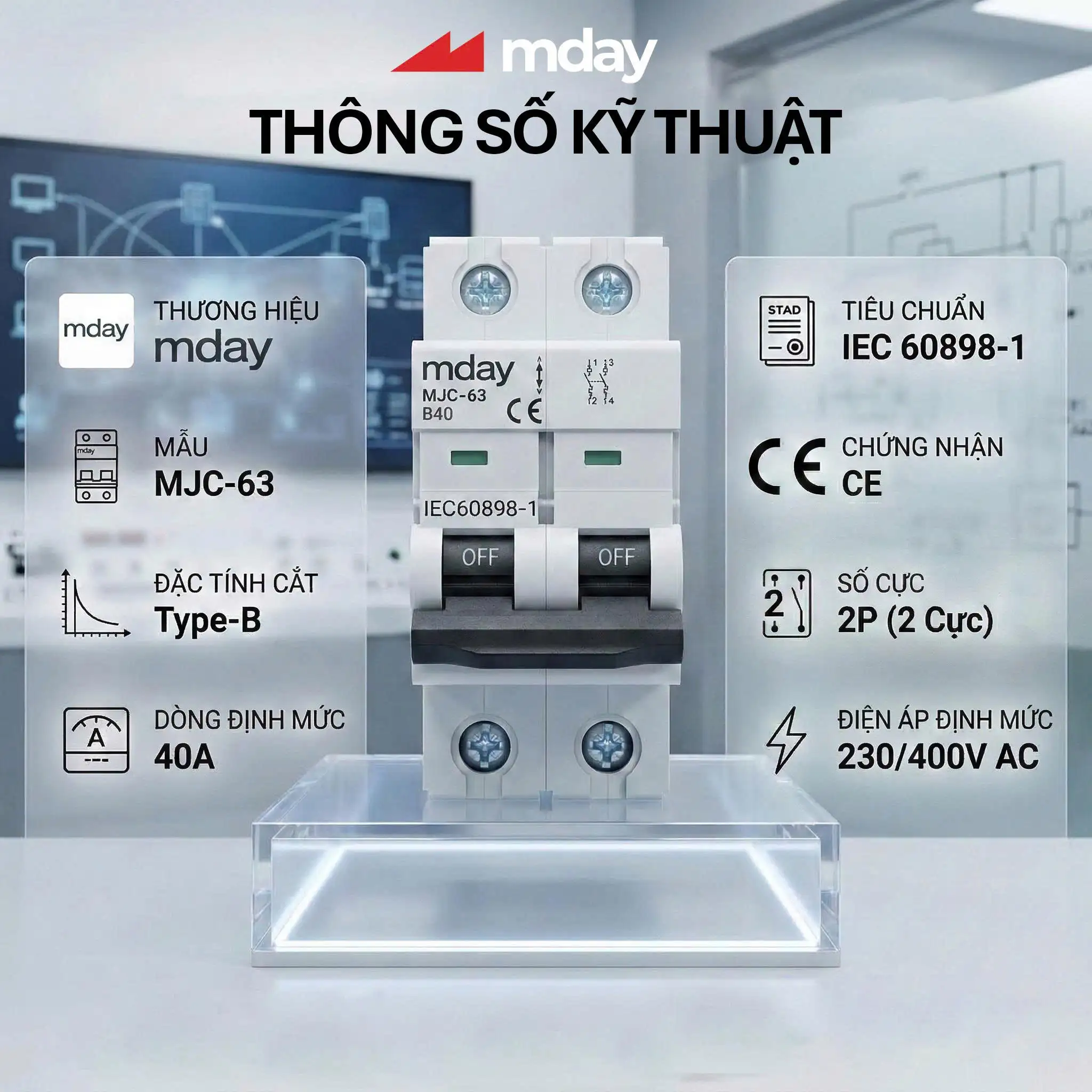 Alternative view of CB AC 40A – 2P – Hãng MDAY